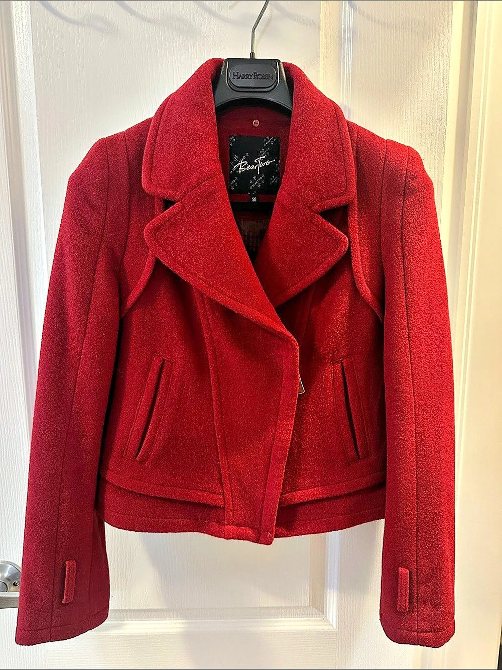 BearTwo Cherry Red Moto Jacket Size 38 Like New